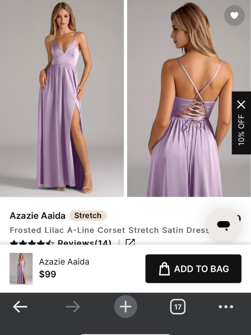 Azazie Aaida Dress in Frosted Lilac Stretch Satin